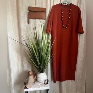 SHEIN Rust Sheath Midi Dress 3/4 Sleeve